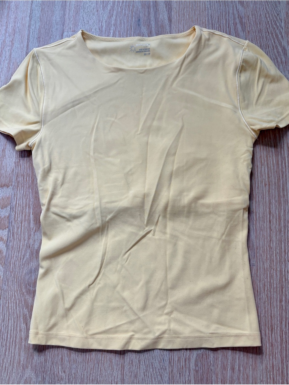 OFFLINE by Aerie Real Me Xtra Women’s Short Sleeve T Shirt in Yellow Notes - Picture 6 of 12